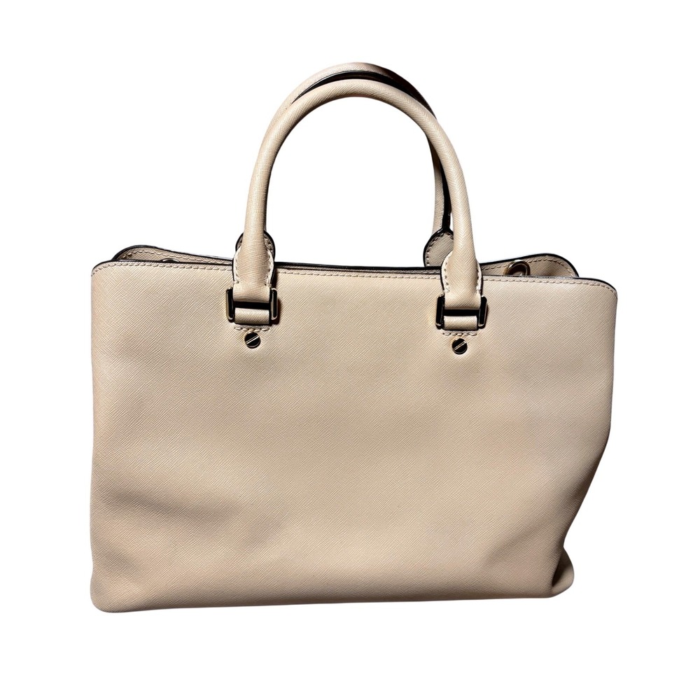 Michael Kors Beige Saffiano Leather Satchel Handbag Gold Hardware Neutral Tote - Picture 2 of 16